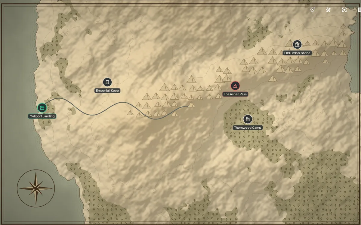 A world map for the party's location with points of interest marked on it.